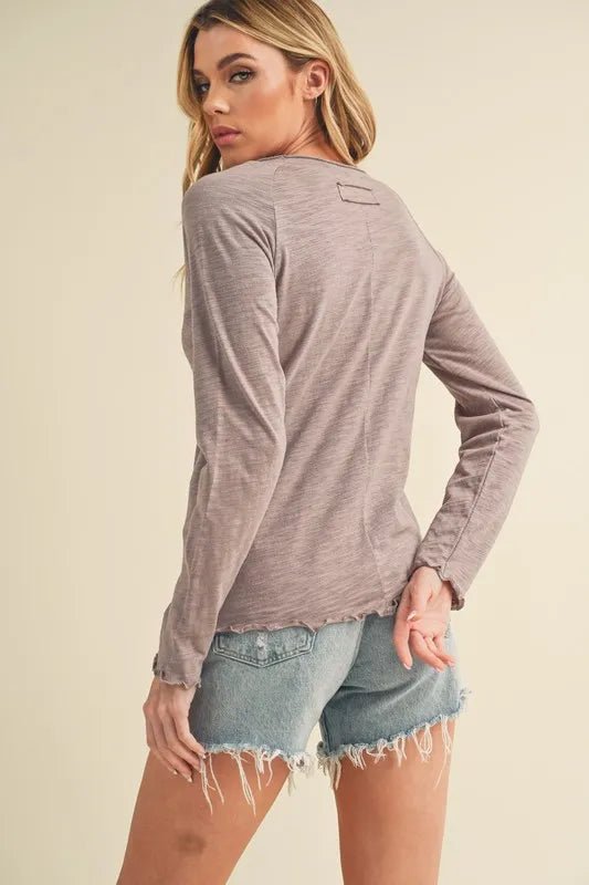 Aemi + Co Lettuce Hemline Round Neck Raglan Sleeve T-Shirt - Love Salve